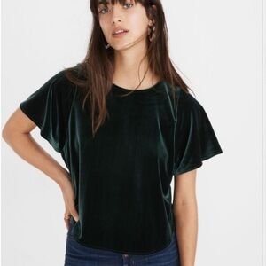 Madewell Fluttersleeve Green Velvet Women's Top